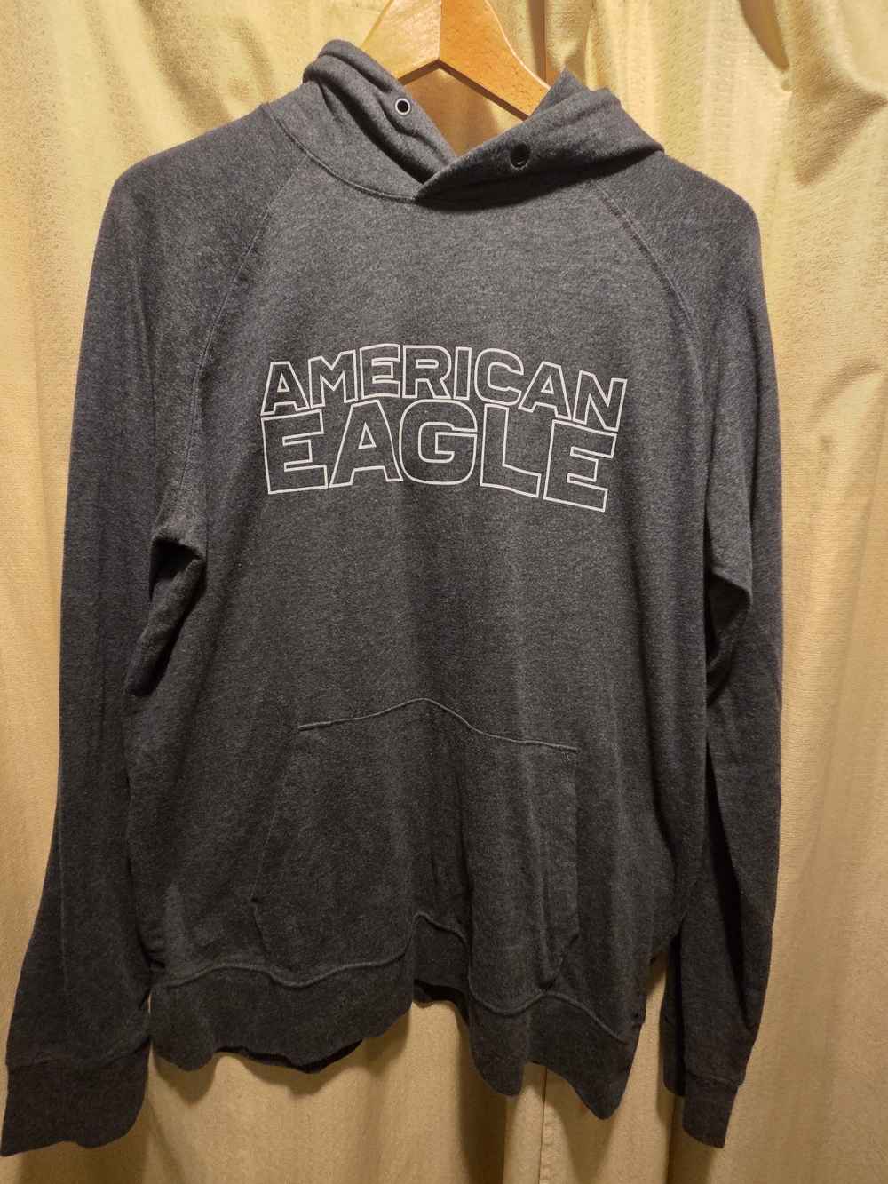 American Eagle Outfitters Men's Charcoal Gray Pullover Hoodie with Logo